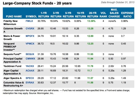 Large Company Stock Funds - 20 Years